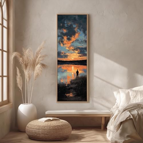 Toile verticale de pêcheur silhouette de lac décoration chalet rustique - 2
