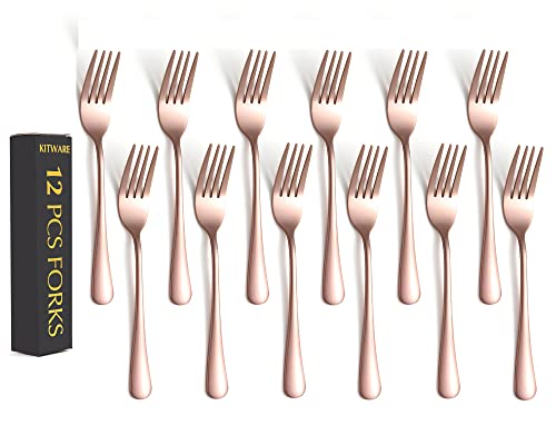 Rose Gold Fork Set of 12 Pieces, 6.8 inch Silverware forks, Stainless Steel Small Dinner forks, Kitchen Utensils for Home, Kitchen or Restaurant, Dishwasher Safe