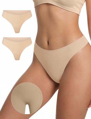 SPANFLEX Seamless Thongs for Women No Show G-String Thong Breathable Cotton Panty Liners Underwear for Yoga Workout Gym