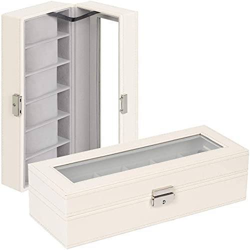 LIANTRAL Caja de Relojes con 6 Compartimentos, Tapa de Cristal, Forro de Terciopelo, con Cojines y Cerradura, Joyero, Cajas de relojes para hombres y mujeres, crema Cover