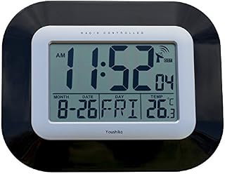 Youshiko Radio Controlled LCD Wall Mountable and Desk Clock (UK & Ireland Version) Jumbo LCD (Black)
