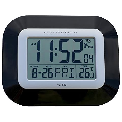 Youshiko Radio Controlled LCD Wall Mountable and Desk Clock (UK & Ireland Version) Jumbo LCD (Black) Cover