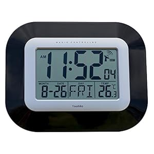 Youshiko Radio Controlled LCD Wall Mountable and Desk Clock (UK & Ireland Version) Jumbo LCD (Black)