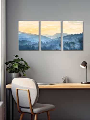 Canvaszon Canvas Wall Art For Bedroom Office Farmhouse Wall Decor Foggy Forest Trees Landscape Painting Modern Nature Canvas Artwork Stretched And Framed Ready To Hang Home Decor 12"X16"X3 Panels thumb #5
