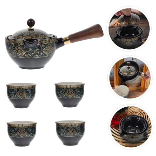 Tetera de cerámica negra POPETPOP con asa lateral y filtro para té casero 4
