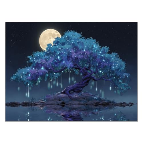 Cuadro de árbol abstracto azul para renovar paredes vacías en salón, cocina y pasillo