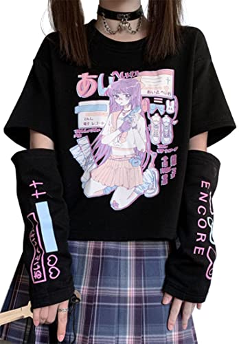 YINGKE Mujer Japonesa Kawaii Sudadera Anime Manga Gótica Y2K Harajuku Camiseta de Manga Larga para Niña (L, Negro Uniforme)