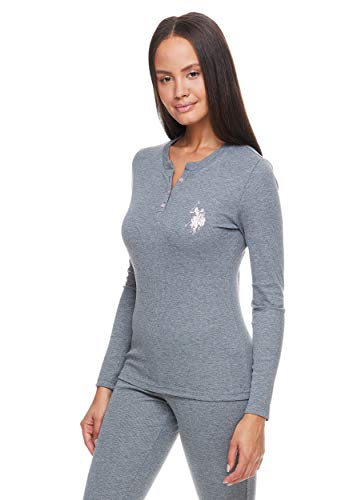 U.S. Polo Assn. Camisa feminina térmica de pijama longa com camada base, Charcoal Heather, XL