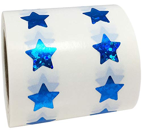 Blue Holographic Sparkle Star Shape Stickers Teacher Supplies 0.50 Inch 1,000 Adhesive Labels