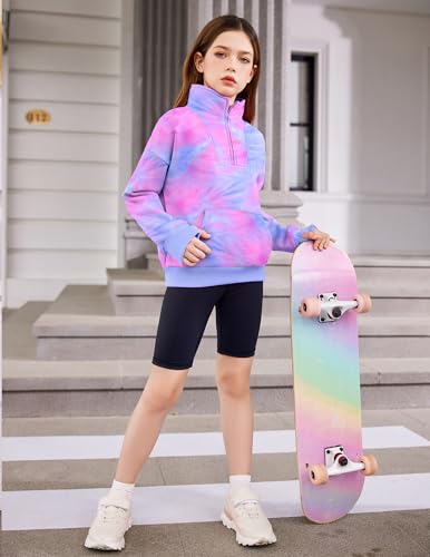 Image of Arshiner Girls Half Zip Sweatshirt Fleece Quarter Zip Pullover Sweatshirts | Fall Fashion Clothes for Teen Girls with Thumb Hole for 5-16 Years