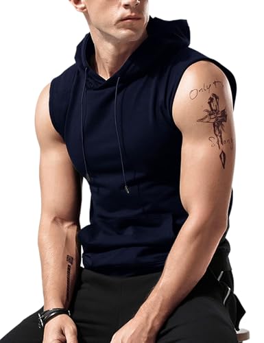 Image of Babioboa Men's Workout Hooded Tank Tops Sleeveless Gym Hoodies Bodybuilding Muscle Cut Off T-Shirts