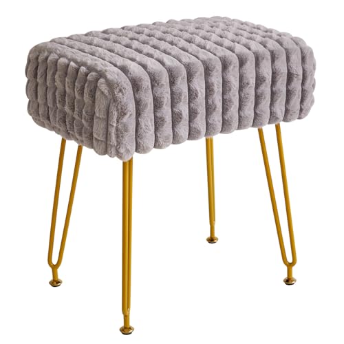 IBUYKE Taburete Rectangular Osman, Mesa Lateral del Taburete de la cómoda de Maquillaje, Asiento de la cómoda de Terciopelo, Silla de Taburete, piernas de Acero Dorado, Gris WBD003G