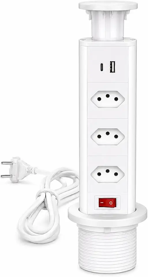 Torre De Tomadas 20A Multiplug com 3 tomadas Usb + Usb C de Embutir Mesa Bancada escritorio (BRANCA)