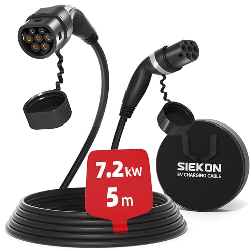 SIEKON Type 2 EV Charging Cable, 7.2kW 5m 32A 1 Phase - Mode 3 Type 2 to Type 2 EV Charging Cable with Carry Bag for EV & PHEV for Model S/X/Y/3, ID.3, ID.4, ID.5, E-Tron, e-208, I4, XC40