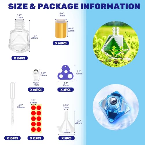 41Pcs 8ml/0.27oz Polygonal Clear Glass Roller Bottles Kit Contains Stainless Steel Empty Refillable Roll on Glass Bottles, Funnels, Blank Labels, Opener, Pipettes for Essential Oil2