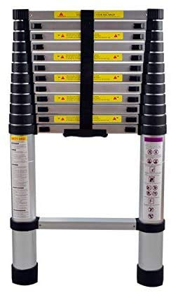 Preisvergleich Produktbild AUFUN Teleskopleiter 3,8m Alu-teleskopleiter Rutschfester Aluleiter Schiebeleiter Sprossenleiter Ausziehleiter Teleskop-Design Mehrzweckleiter max 150 kg Belastbarkeit