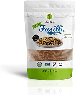 Hello and Green Organic Gluten Free Supergrain Fusilli, Vegan Noodle, USDA Certified Organic