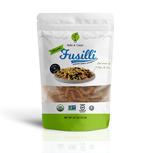 Hello and Green Organic Gluten Free Supergrain Fusilli, Vegan Noodle, USDA Certified Organic