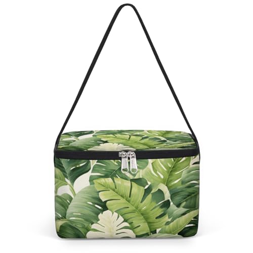 GzLeyigou Summer Palm leaves Lunch Bags for Women Men 9 Cans, Hot & Cold Food Delivery Bag Insulated Grocery Bag Insulated Lunch Box Green Tropical Leaf Cooler Bag for Office Work Picnic Beach