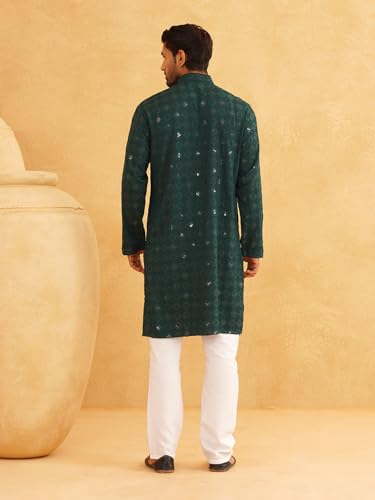 Image of SOJANYA (Since 1958 Men's Cotton Embroidered Sequinned Kurta with white Churidaar Pyjama