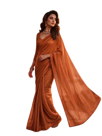 Women's Solid Saree with Embroidered Blouse Piece, Lightweight Chiffon, Everyday Ethnic Wear, Office and Casual Occasions-picture-14