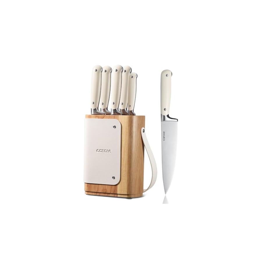 CAROTE-6PCS-Knife-Set-for-Kitchen-with-Block-Stainless-Steel-Blade-for-Precise-Cutting-Razor-SharpEssential-Knife-SetWhite CAROTE 6PCS Knife Set for Kitchen with Block, Stainless Steel Blade for Precise Cutting, Razor-Sharp,Essential Knife Set,White