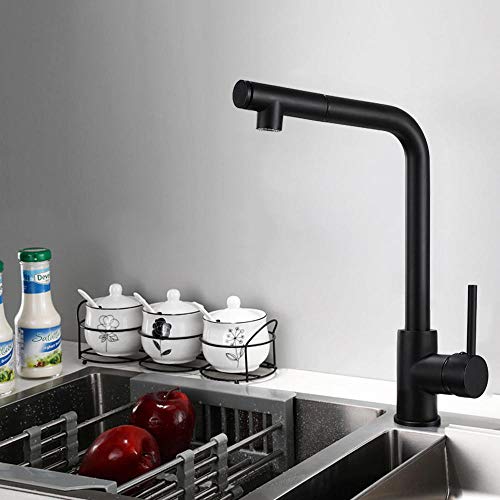Grifos de cocina con rociador abatible de 2 funciones y caño telescópico monomando