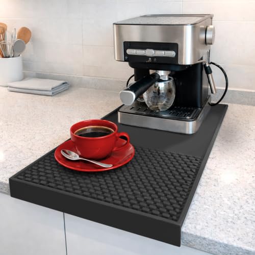 Coffee & Bar Mat For Countertop With "Edge Protection" – Espresso Machine & Coffee Maker Mat – Silicone Heat Resistant Mat – Non-Slip & BPA-Free Food Grade Mat – 12"(Front) x 24"(Length), Black