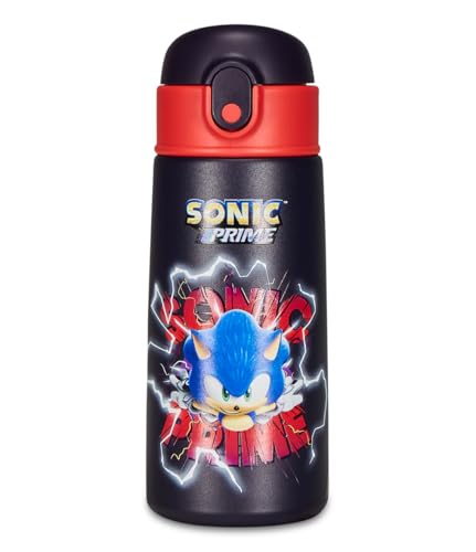 Sonic - Botella térmica para niños, con pajita, 460 ml, sin BPA, para guardería, escuela primaria, de acero inoxidable, mantenimiento de temperatura hasta 24 h