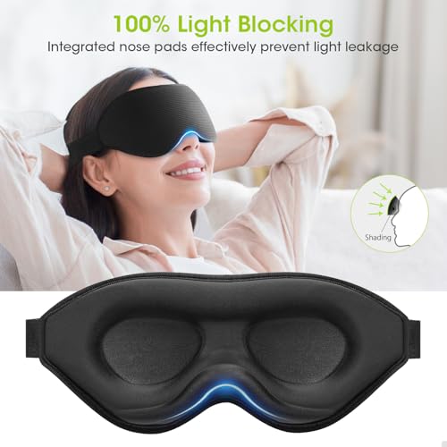 Schlafmaske für Seitenschläfer, Laitver Aktualisiertes Design 3D Lichtblockierend Augenmaske Frauen & Herren, Bequem & Atmungsaktive Druckfrei Schlafbrille mit Verstellbar Gummiband für Reisen