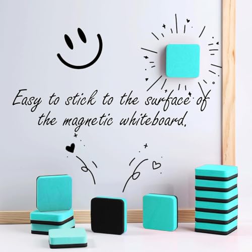 Image of HASTHIP 24 Pack Magnetic White Board Duster 5x5CM Double-Sided Magnetic Whiteboard Eraser EVA Felt Dry Erase Cleaner for Whiteboards
