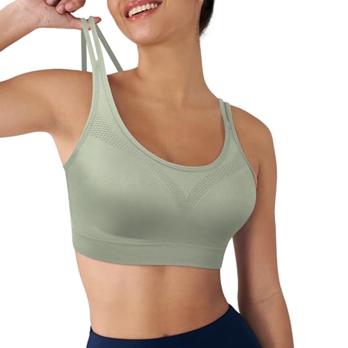 Image of WOYYHO Cross Back Sports Bra for Women Padded Medium Support Workout Bra | 3 Pack, Strappy, Removable Pads, Soft, Spaghetti Strap, Moisture-Wicking, Seamless, for Athletic Yoga Gym Fitness Daily
