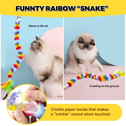 Cat Wand Toys For Indoor Cats, Retractable Cat Wand And Cat Feather Toys With 4Pcs Teaser Refills Feathers Mouse Rainbow Ribbon Interactive Cat Toy With Bell Crinkle Paper For Cats Kitten #TOP3