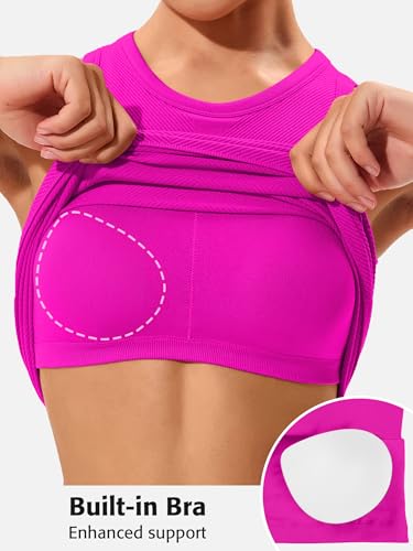 Image of ATTRACO Ribflex Workout Tank Tops for Women Seamless Full Length Gym Tops Athletic Yoga Top Built in Bra