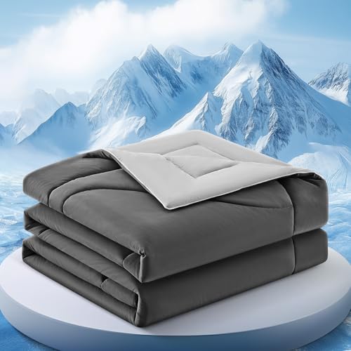 Image of Cooling Comforter King Size, Double-Sided Cooling Blanket for Hot Sleepers & Night Sweats, Arc-Chill Q-Max > 0.4 Breathable Ice Blanket, Lightweight Cold Comforter (108''x90'', Dark Grey)
