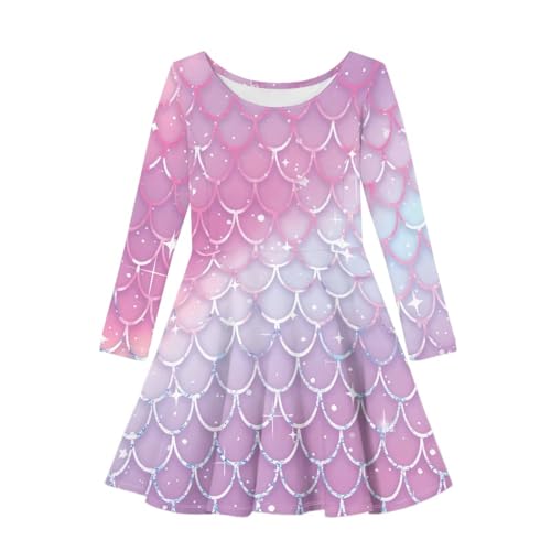 Girls Long Sleeves Dress Casual A Line Swing Ruffle Playwear Dress for Party Trip Daily Size XS-3XL