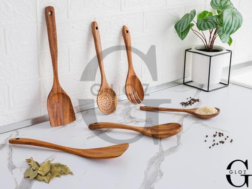 GLOZ Kitchen 6-Piece Wooden Spoons for Cooking-Smooth Teak Wooden Utensils for Cooking Comfort-Grip Wood Spoons for Cooking spoons by GLOZ - Image 8