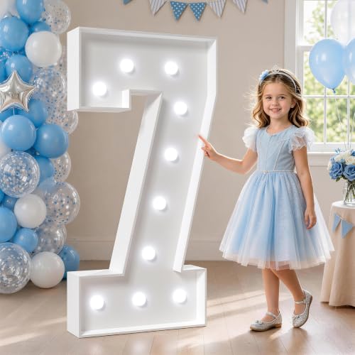 Image of Marquee Numbers, 4FT Marquee Light Up Numbers 7 With Cool Light | Large Numbers with Cool light for 17th 70th Birthday Party Decorations, Anniversary Decor 21 Pcs Accessory Set
