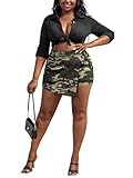 XNMHL Camouflage Shorts for Women Stretchy Camo Cargo Skort Outfits High Tie Waist Pockets Bottoms (Green Camo, L)