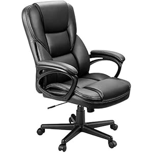 Furmax Office Executive Chair High Back Adjustable Managerial Home Desk Chair, Swivel Computer PU Leather Chair with Lumbar Support (Black)