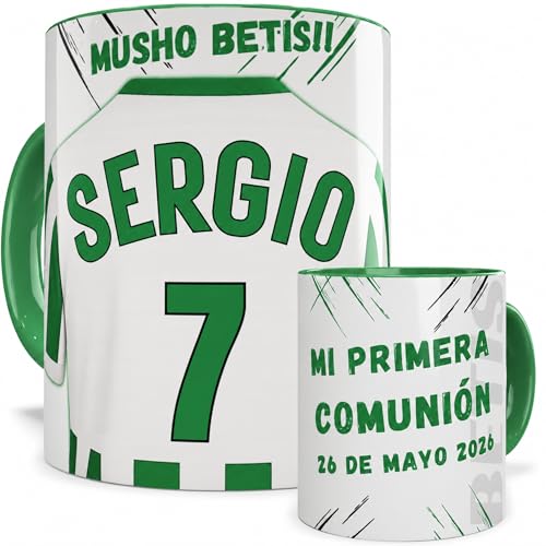 EL DETALLITO Tazas Betis Personalizadas Fútbol Nombre Número Y Dedicatoria Regalo Cumpleaño dia del Padre Original Para Niños Cumpleaños Aficionados De Equipos Apta Microondas Té Café