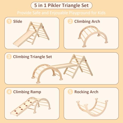 image for PairPear Foldable Pikler Triangle Climbing Set for Kids, 7 in 1 Montes