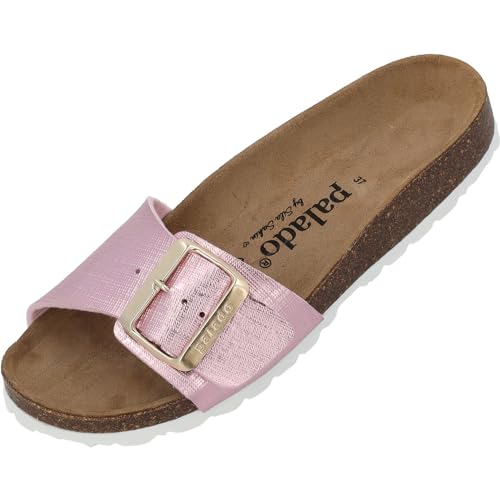 Palado Pantoletten Damen Malta EGS Caro by Sila Sahin – elegante Sandalen Made in Spain - bequeme Hausschuhe mit Kork-Fußbett - modische Sommerschuhe Rosa UK5,5 - EU38