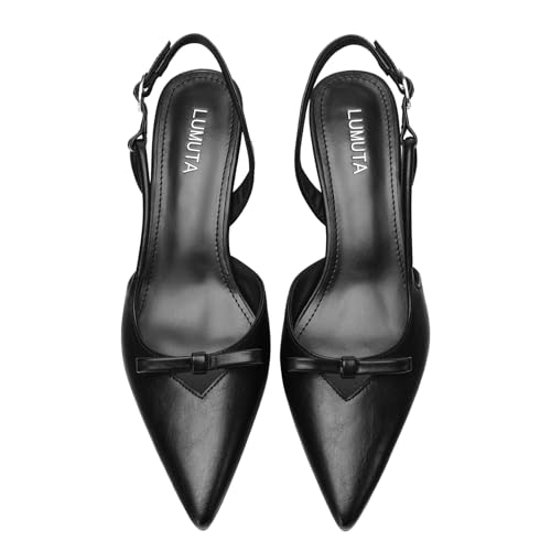LUMUTA Women's Bow Slingback Kitten Heels Closed Pointed Toe Pumps Low Heel with Buckle Heels Dress Shoes for Dating Party Working Black Size 9.5 by LUMUTA - Used condition - Image 5