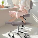 PYY ADHD Chairs for Adults - Meditation Cross Legged Office Chair with Wheels, Ergonomic Squatting Kneeling Fidget Chair with Lumber Back Support Adjustable Height for Home and Office Gray