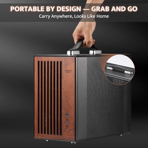 darkFlash WD200 Portable Micro-ATX PC Case with Handle, 1 ARGB PWM Fans, with Walnut Wood, Type-C, Support 240 AIO, H165mm Cooler, Simple Compact Desktop (Black) by darkFlash - Image 2