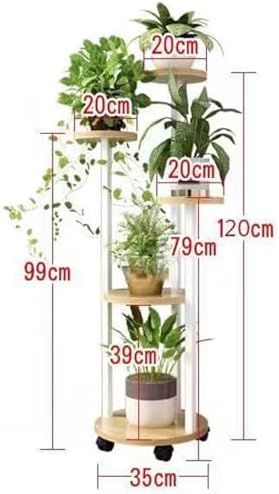 Bu 5 Katmanlı Yüksek Tekerlekli Bitki Standı, Saksı İç Mekan Köşe Rafı, Oturma Odası, Balkon, Bahçe, Veranda için Çok Amaçlı Çiçek Rafı