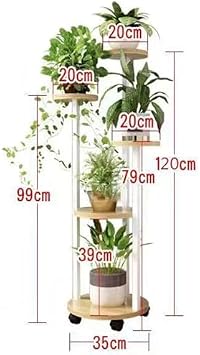 Bu 5 Katmanlı Yüksek Tekerlekli Bitki Standı, Saksı İç Mekan Köşe Rafı, Oturma Odası, Balkon, Bahçe, Veranda için Çok Amaçlı Çiçek Rafı