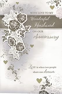 EXTRA LARGE HUSBAND ANNIVERSARY CARD. 8 PAGE INSERT. 12 X 8 INCHES
