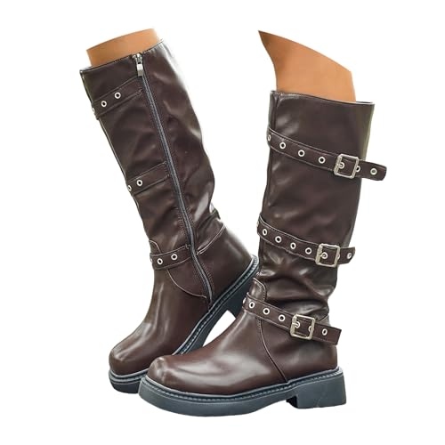 Xbemkste Bottes pour femme - Bout rond - Bottes hautes avec fermeture éclair latérale - Bottes longues - Bottes d'hiver, marron, 37 EU